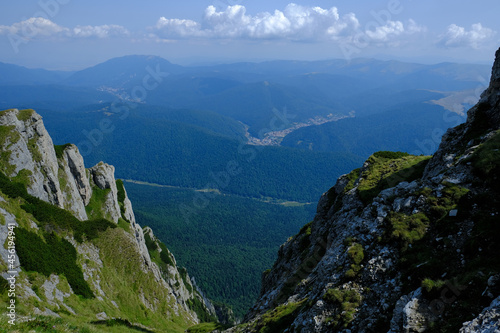 Amazing landscape seen from Caraiman Peak in Bucegi mountains, Carpathians, Prahova, Romania