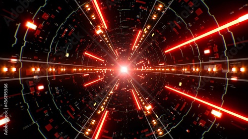 Glowing Laser Beam Red Space Tunnel