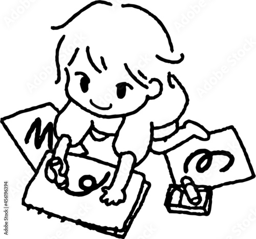 お絵かきして遊ぶ子供のイラスト