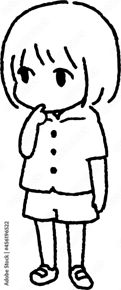 指を吸いながらぼんやりと立つ子供のイラスト