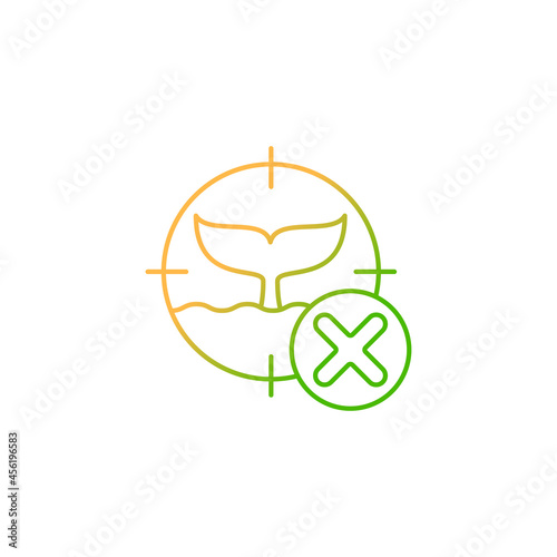 Illegal whaling gradient linear vector icon. Commercial whale hunting. Unlawful fishery. Illegal trade and poaching. Thin line color symbol. Modern style pictogram. Vector isolated outline drawing