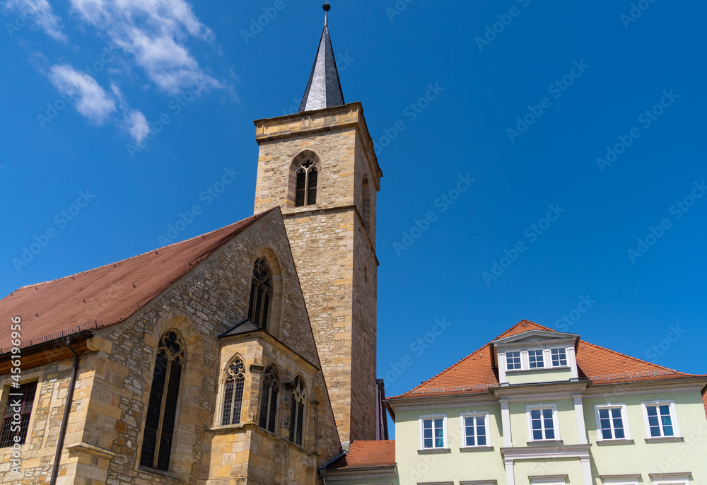 Fototapeta premium Ägidienkirche (St Giles' Church), at Wenigenmarkt Square, Erfurt, the capital and largest city in Thuringia, central Germany. Its old town is one of the best preserved medieval city centres in Germany