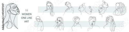 Surreal Faces Continuous line, drawing of set faces and hairstyle, fashion concept, woman beauty minimalist, vector illustration pretty sexy. Contemporary portrait