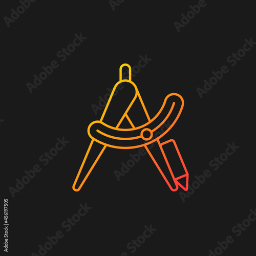Compass tool gradient vector icon for dark theme. Drafting instrument. Inscribing circles. Hand tool for architects. Thin line color symbol. Modern style pictogram. Vector isolated outline drawing