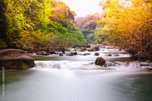 Long exposure of waterfall in Thung Phle, Chaman, Makham District, at Chanthaburi Province Thailand photo