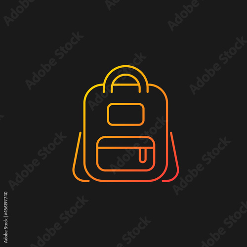 Schoolbag gradient vector icon for dark theme. Bag for carrying books and stationery items. Backpack for school. Thin line color symbol. Modern style pictogram. Vector isolated outline drawing