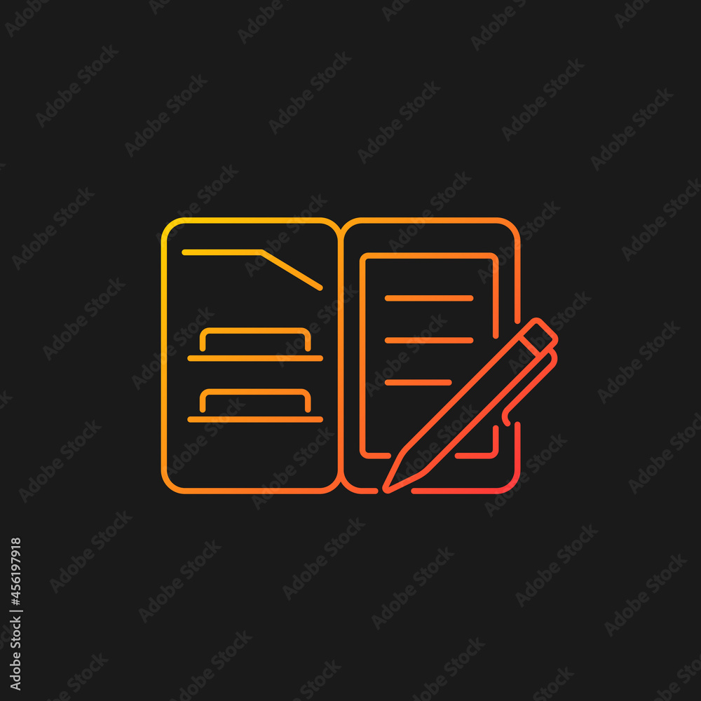 Portfolio folder gradient vector icon for dark theme. Keeping paper documents safely. Carrying papers, drawings in case. Thin line color symbol. Modern style pictogram. Vector isolated outline drawing