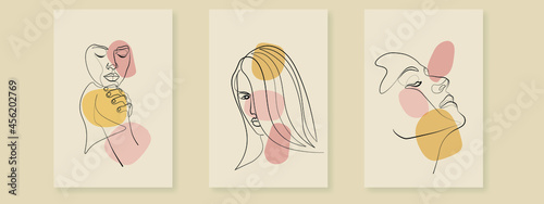 Surreal Faces Continuous line, drawing of set faces and hairstyle, fashion concept, woman beauty minimalist, vector illustration pretty sexy. Contemporary portrait