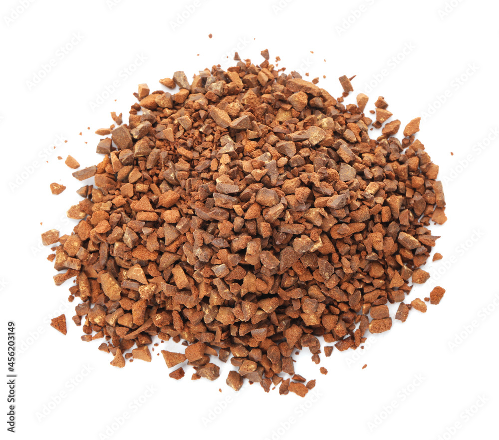 Pile of chicory granules isolated on white, top view Pile of chicory granules isolated on white, top view