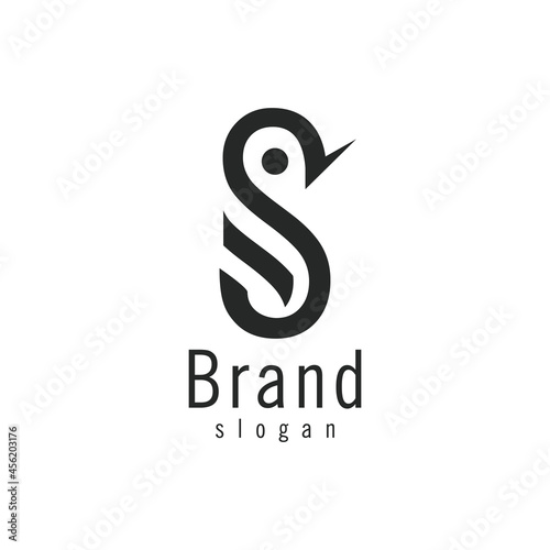 Abstract Swan Logo with Initial Letter S Isolated on White Background. Design Vector Icon Template Element.