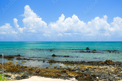 Tropical beach seaside and blue sky at Banhinkob beach in Chomphon province Thailand