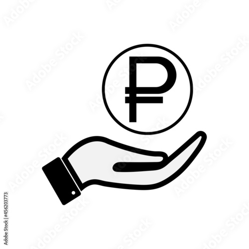 hand holding ruble sign