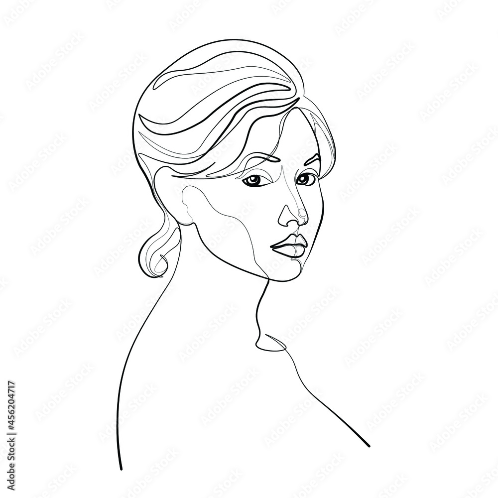 Surreal Faces Continuous line, drawing of set faces and hairstyle, fashion concept, woman beauty minimalist, vector illustration pretty sexy. Contemporary portrait
