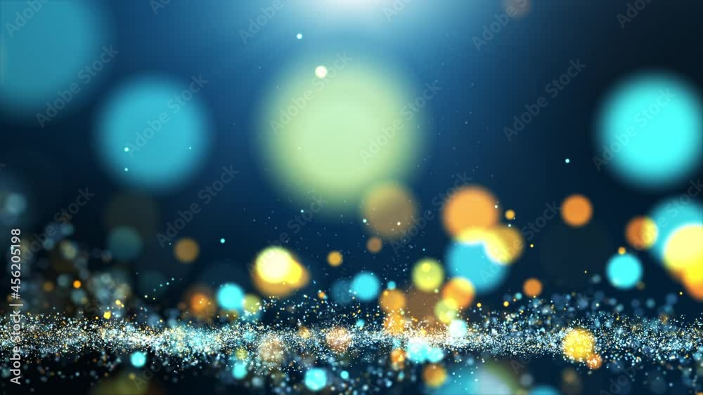 Abstract dark blue yellow digital particle wave and light background ,animation cyber or technology background.