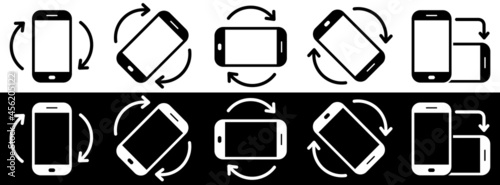 Set of rotate smartphone vector icons. Mobile phone screen rotation. Device rotation signs, rotate smartphone. Horizontal or vertical rotation symbols. Vector illustration.