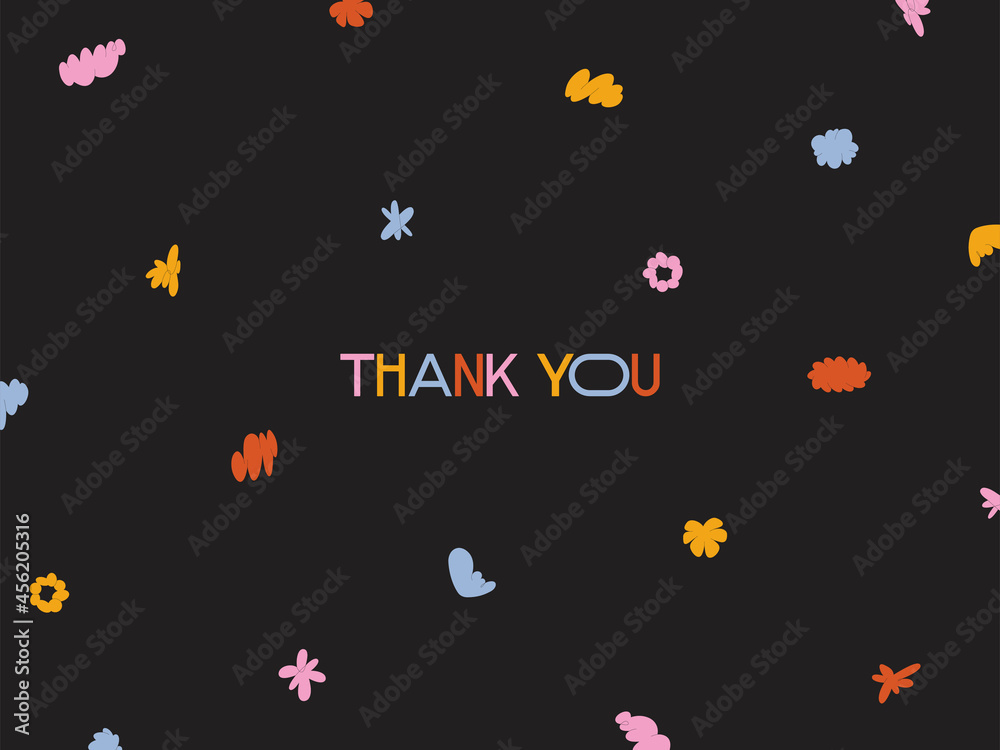 Thank you - poster with an abstract shapes on the background. Modern greeting card. Vector illustration.