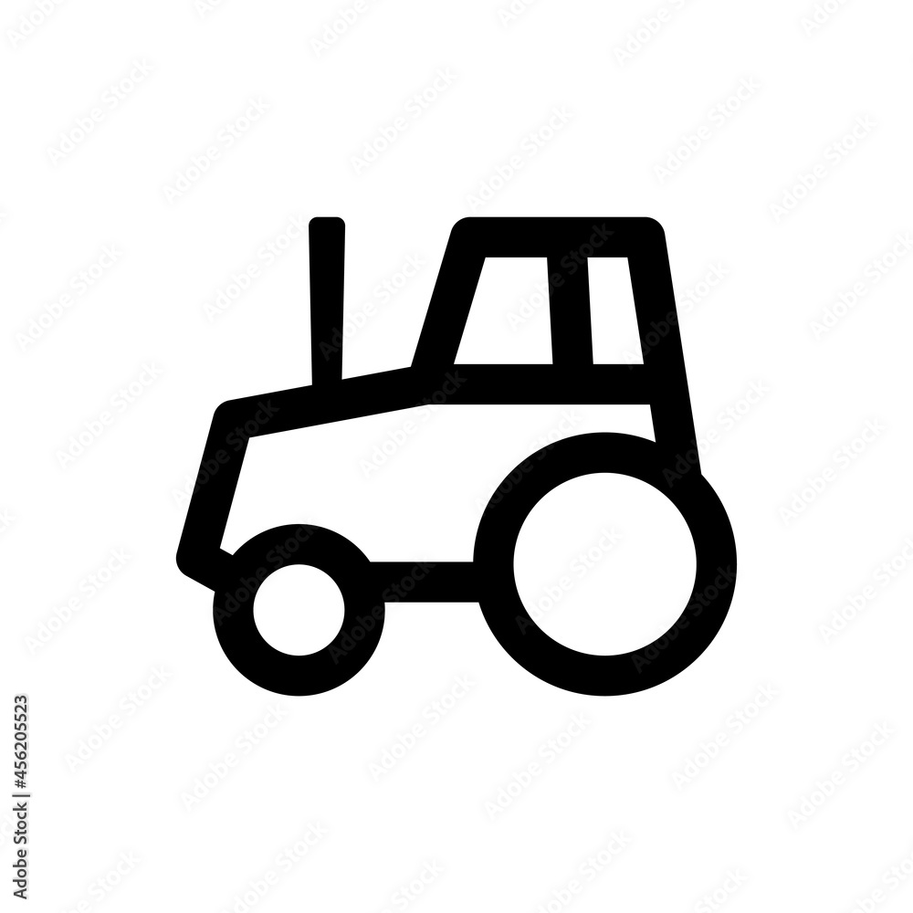Tractor icon. Agrimotor. Black contour linear silhouette. Side view. Vector simple flat graphic illustration. The isolated object on a white background. Isolate. Tractor icon. Agrimotor. Black contour linear silhouette. Side view. Vector simple flat graphic illustration. The isolated object on a white background. Isolate.
