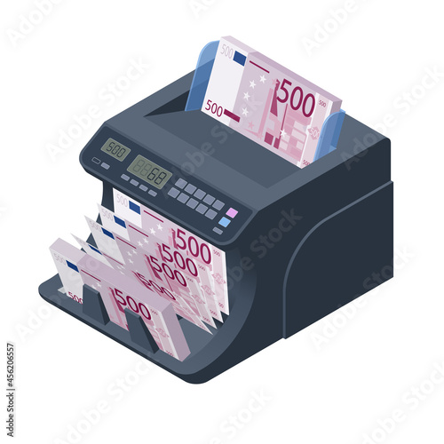 Isometric Money Counting Machine. LED Display Shows the Count of the Bills. Digital Euro EUR Electronic Money Counter Currency Counting Machines with Automatic Fake Note Detection