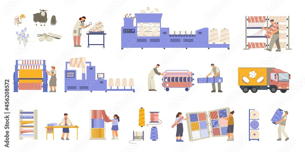 Obraz premium Textile Factory Icon Set