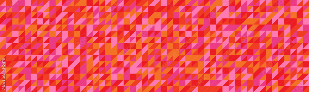 Wide vector background composed of triangles in pink, red and orange tones Wide vector background composed of triangles in pink, red and orange tones