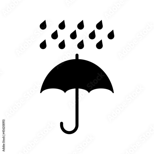 Umbrella with water drop icon. Parasol and rain drops isolated on white background. Package symbol or sign. Vector stock vector element.