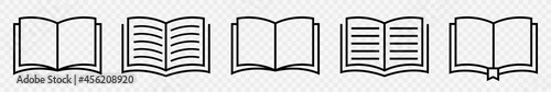Book line icon set. Open books icons in flat style. Library and bookstore symbol. Graphics signs for web and mobile apps. Vector illustration isolated.