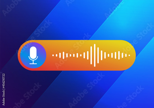 Voice message concept, Mobile communication in the messenger using audio messages. Sending and receiving recorded voice message to recipients on the blue business background