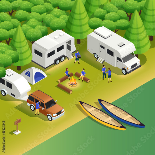 Rafting Canoeing Campsite Isometric View