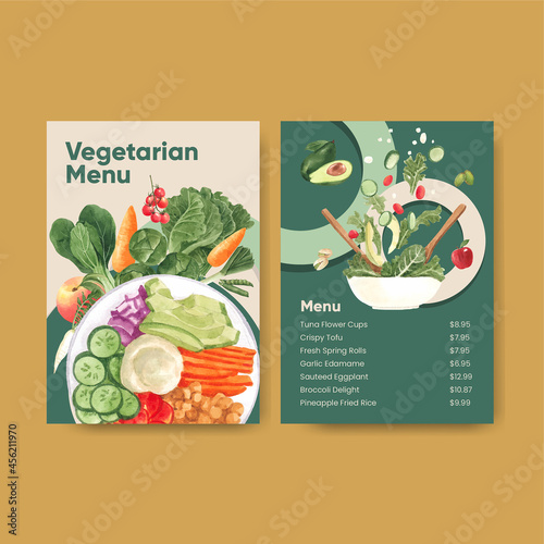 Menu template with world vegetarian day concept,watercolor style
