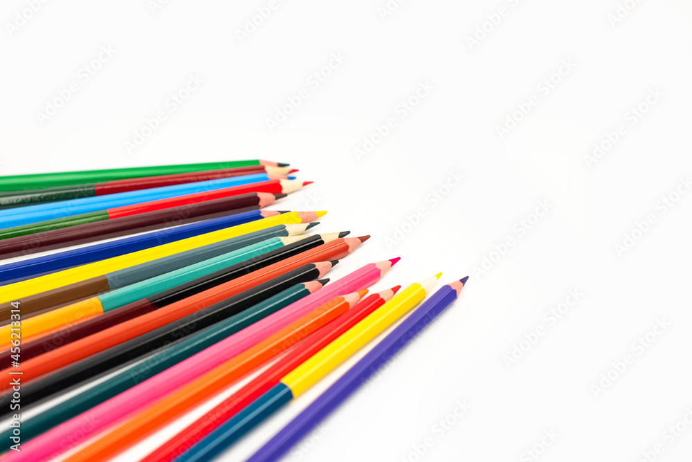 Color pencils isolated on white background. School supplies, creativity concept Color pencils isolated on white background. School supplies, creativity concept