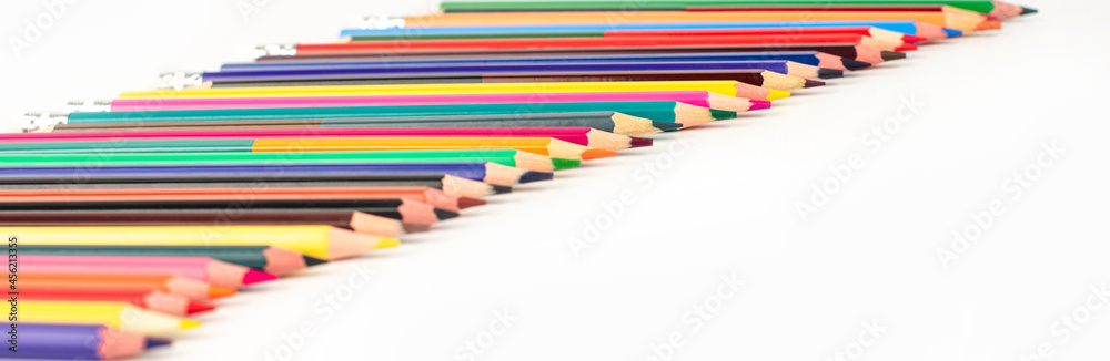 Color pencils isolated on white background. School supplies, creativity concept Color pencils isolated on white background. School supplies, creativity concept