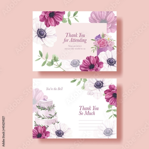 Postcard template with lilac violet wedding concept,watercolor style