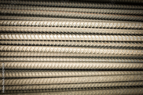 stack of Rebar steel bars, reinforcement.