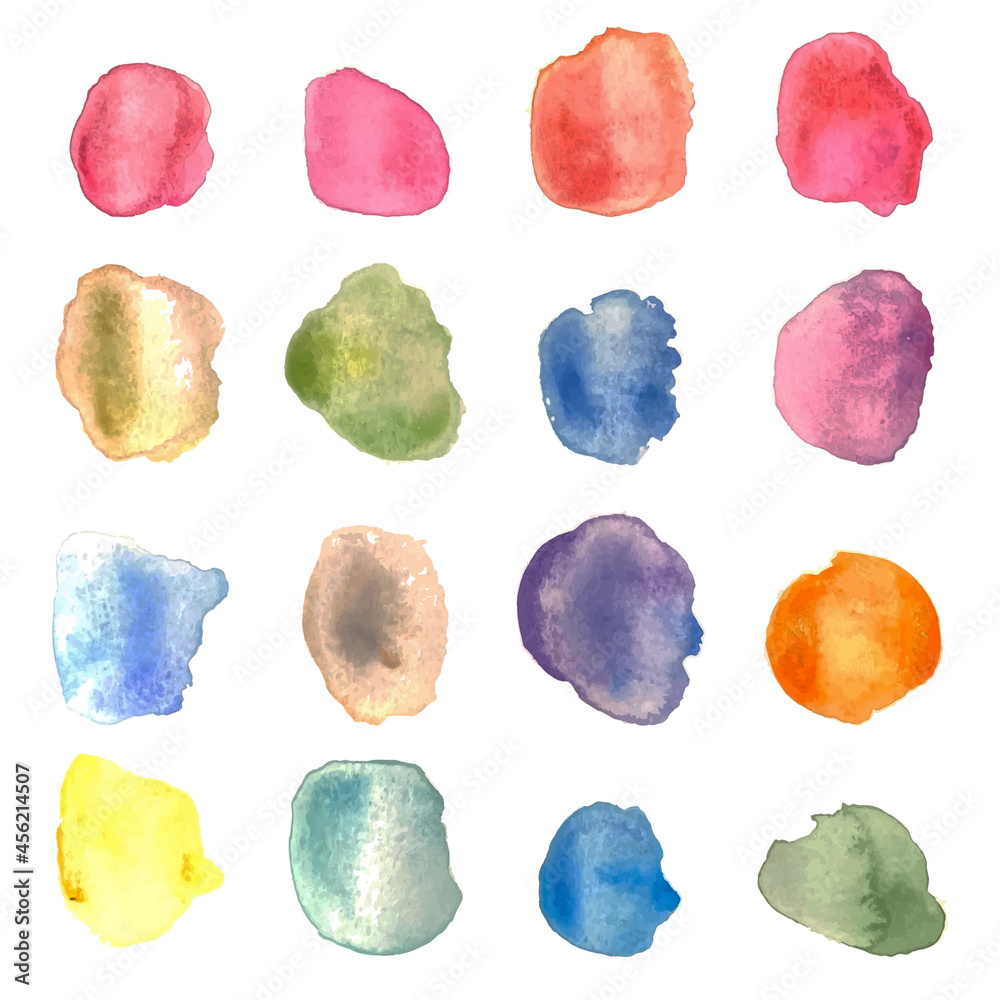 Vector set of hand drawn watercolor stains. Colorful design elements.