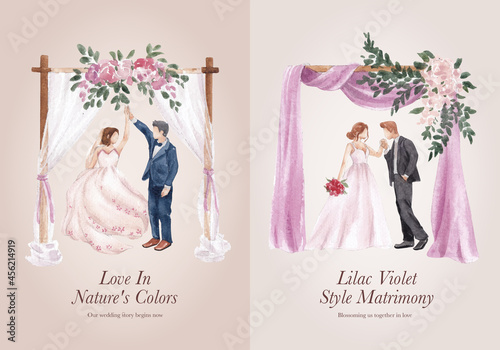Wreath template with lilac violet wedding concept,watercolor style