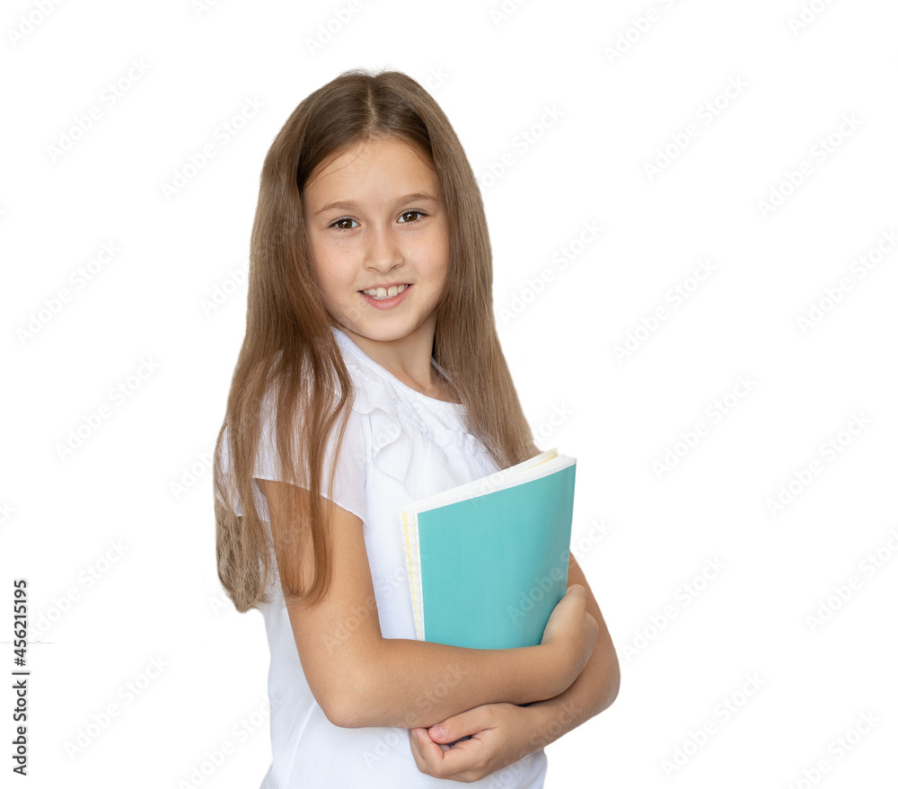 isolated object girl holding notebooks in her hands and smiling isolated object girl holding notebooks in her hands and smiling