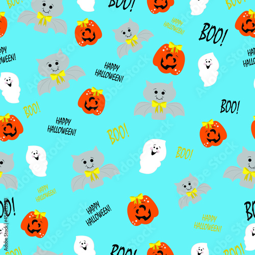 seamless pattern with pumpkins and bats, happy halloween
