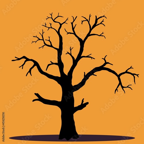 Fototapeta Naklejka Na Ścianę i Meble -  Simplicity halloween dead tree freehand drawing silhouette flat design.