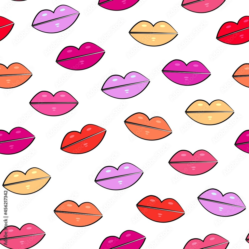 Cute lips seamless pattern. Vector illustration for printing, backgrounds, wallpapers, covers, packaging, greeting cards, posters, stickers, textile and seasonal design. Isolated on white background. Cute lips seamless pattern. Vector illustration for printing, backgrounds, wallpapers, covers, packaging, greeting cards, posters, stickers, textile and seasonal design. Isolated on white background.