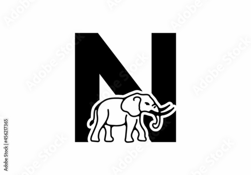 Initial letter N with elephant shape line art