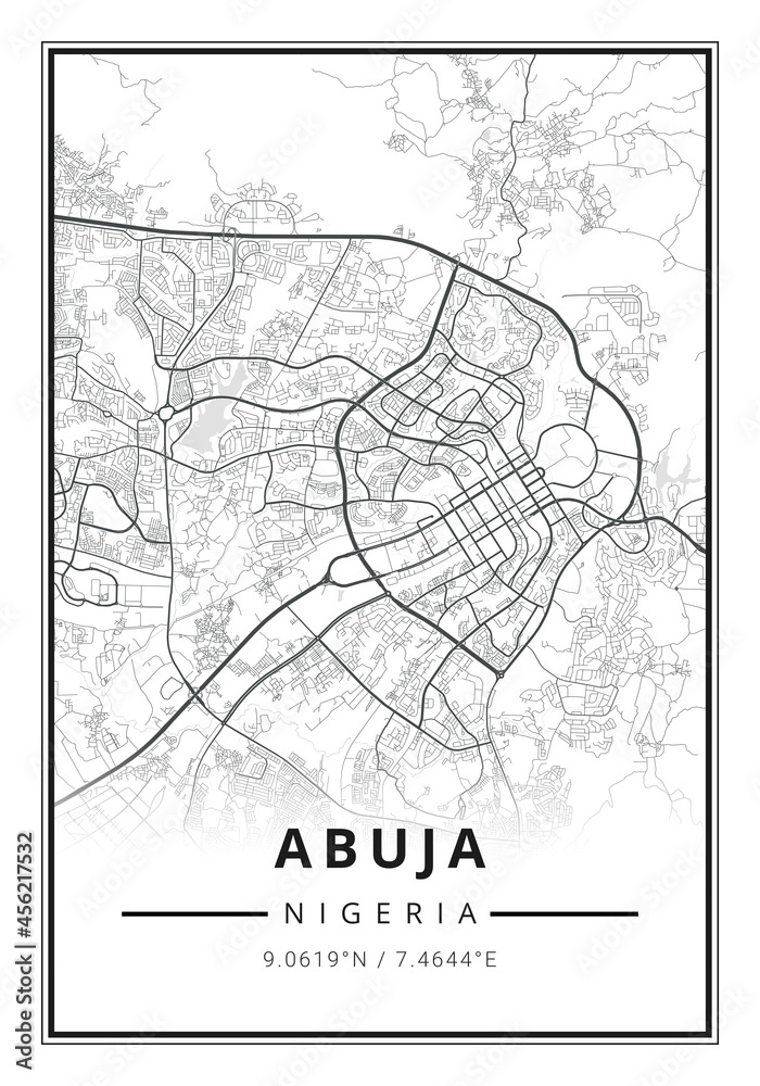 Street map art of Abuja city in Nigeria - Africa
