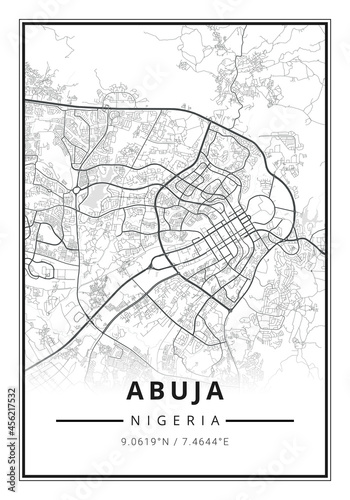 Street map art of Abuja city in Nigeria - Africa