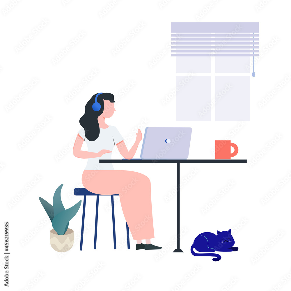 Work at home.freelance working online from home.illustrated.