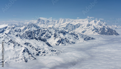 Switzerland  Panoramic view on Snow Alps and Blue Sky around Titlis mountain