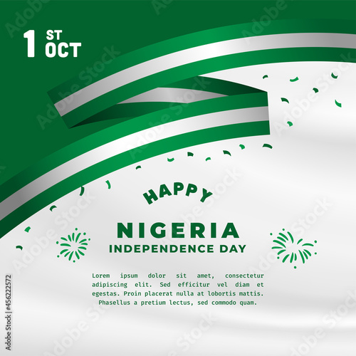 Square Banner illustration of Nigeria independence day celebration. Waving flag and hands clenched. Vector illustration.