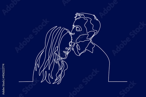 Continuous line woman and man showing love valentine vector illustration black gold love warmth romantic one line