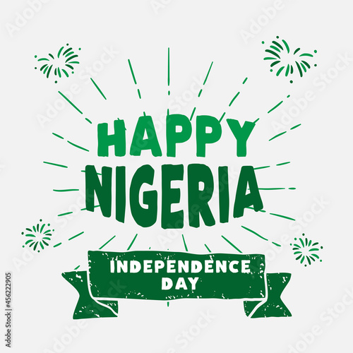 Square Banner illustration of Nigeria independence day celebration. Waving flag and hands clenched. Vector illustration.