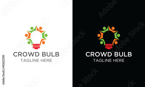 Colorful creative design with a crowd of people forming a bulb.