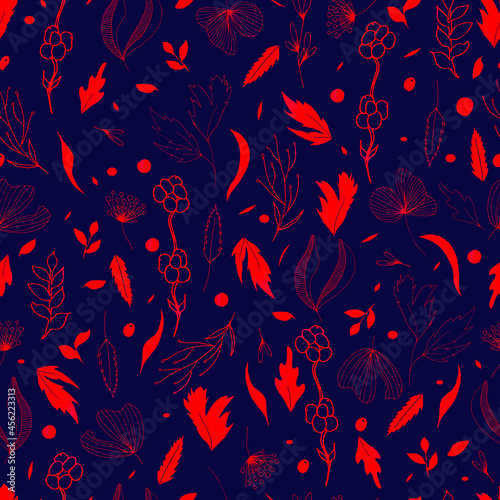 Vector seamless pattern of leaves and twigs.  botanical illustration