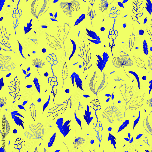 Vector seamless pattern of leaves and twigs. botanical illustration